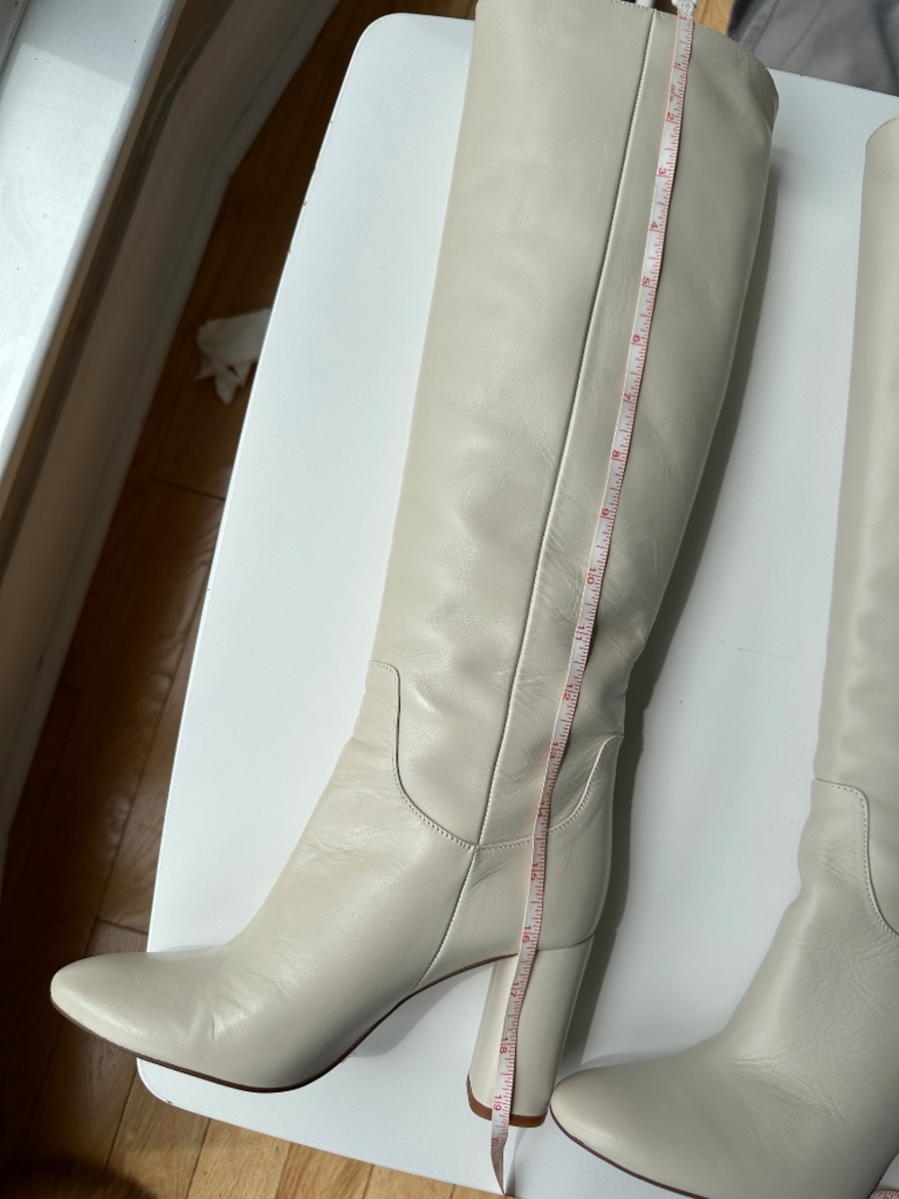 NWT Zara Off-white Cream Bone Knee-high Leather Boots Size 37 US 7 - Picture 9 of 9